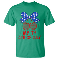 My 1st 4th of July Coquette Bow Striped Cherries T Shirt Preppy Patriotic Baby Girl Independence Holiday