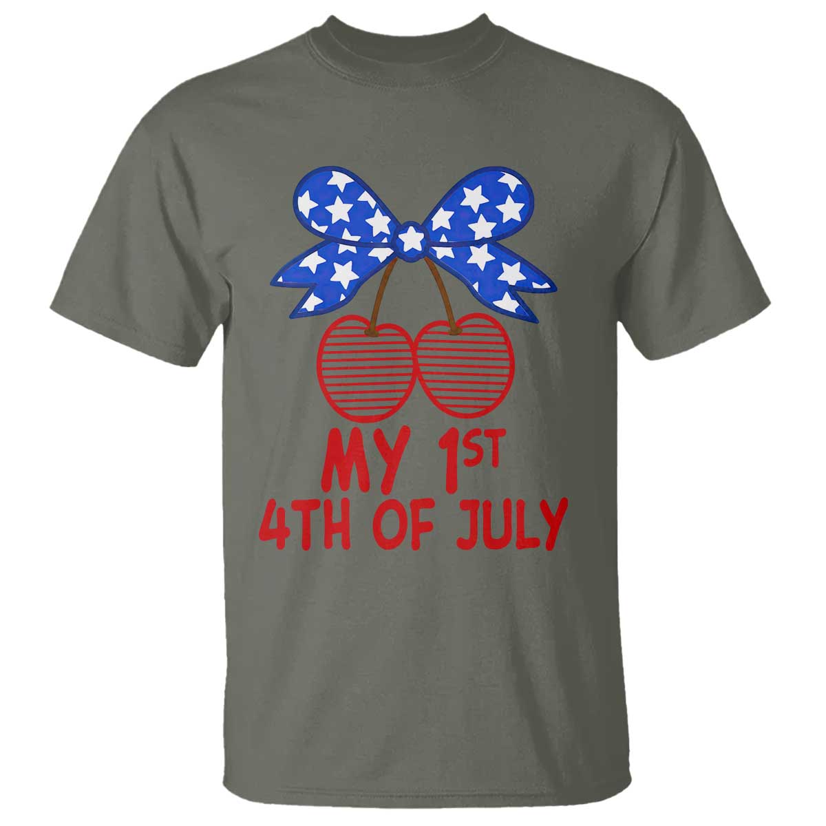 My 1st 4th of July Coquette Bow Striped Cherries T Shirt Preppy Patriotic Baby Girl Independence Holiday