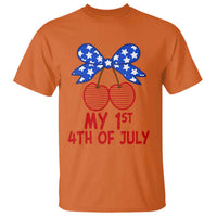 My 1st 4th of July Coquette Bow Striped Cherries T Shirt Preppy Patriotic Baby Girl Independence Holiday