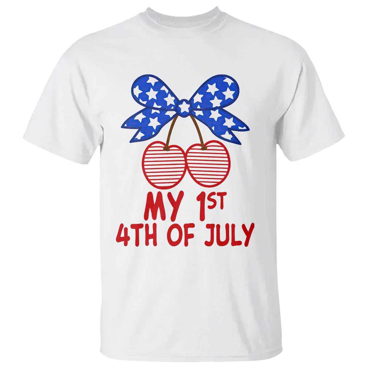 My 1st 4th of July Coquette Bow Striped Cherries T Shirt Preppy Patriotic Baby Girl Independence Holiday