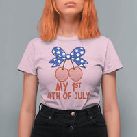 My 1st 4th of July Coquette Bow Striped Cherries T Shirt For Women Preppy Patriotic Baby Girl Independence Holiday