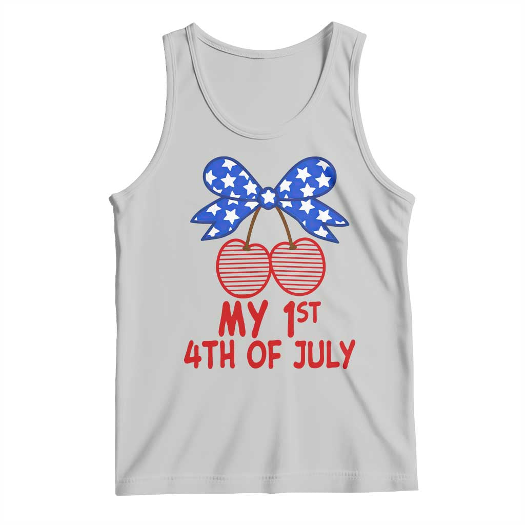 My 1st 4th of July Coquette Bow Striped Cherries Tank Top Preppy Patriotic Baby Girl Independence Holiday