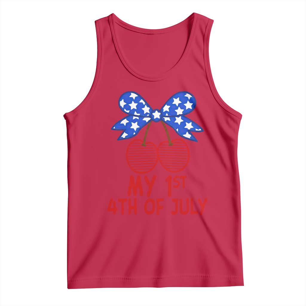 My 1st 4th of July Coquette Bow Striped Cherries Tank Top Preppy Patriotic Baby Girl Independence Holiday
