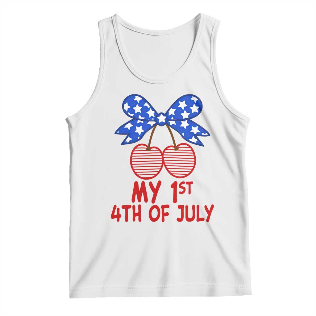 My 1st 4th of July Coquette Bow Striped Cherries Tank Top Preppy Patriotic Baby Girl Independence Holiday