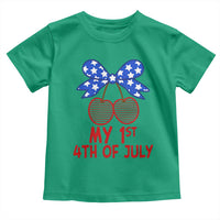 My 1st 4th of July Coquette Bow Striped Cherries Toddler T Shirt Preppy Patriotic Baby Girl Independence Holiday