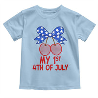 My 1st 4th of July Coquette Bow Striped Cherries Toddler T Shirt Preppy Patriotic Baby Girl Independence Holiday