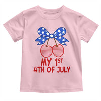 My 1st 4th of July Coquette Bow Striped Cherries Toddler T Shirt Preppy Patriotic Baby Girl Independence Holiday