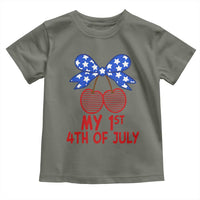 My 1st 4th of July Coquette Bow Striped Cherries Toddler T Shirt Preppy Patriotic Baby Girl Independence Holiday