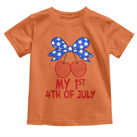 My 1st 4th of July Coquette Bow Striped Cherries Toddler T Shirt Preppy Patriotic Baby Girl Independence Holiday