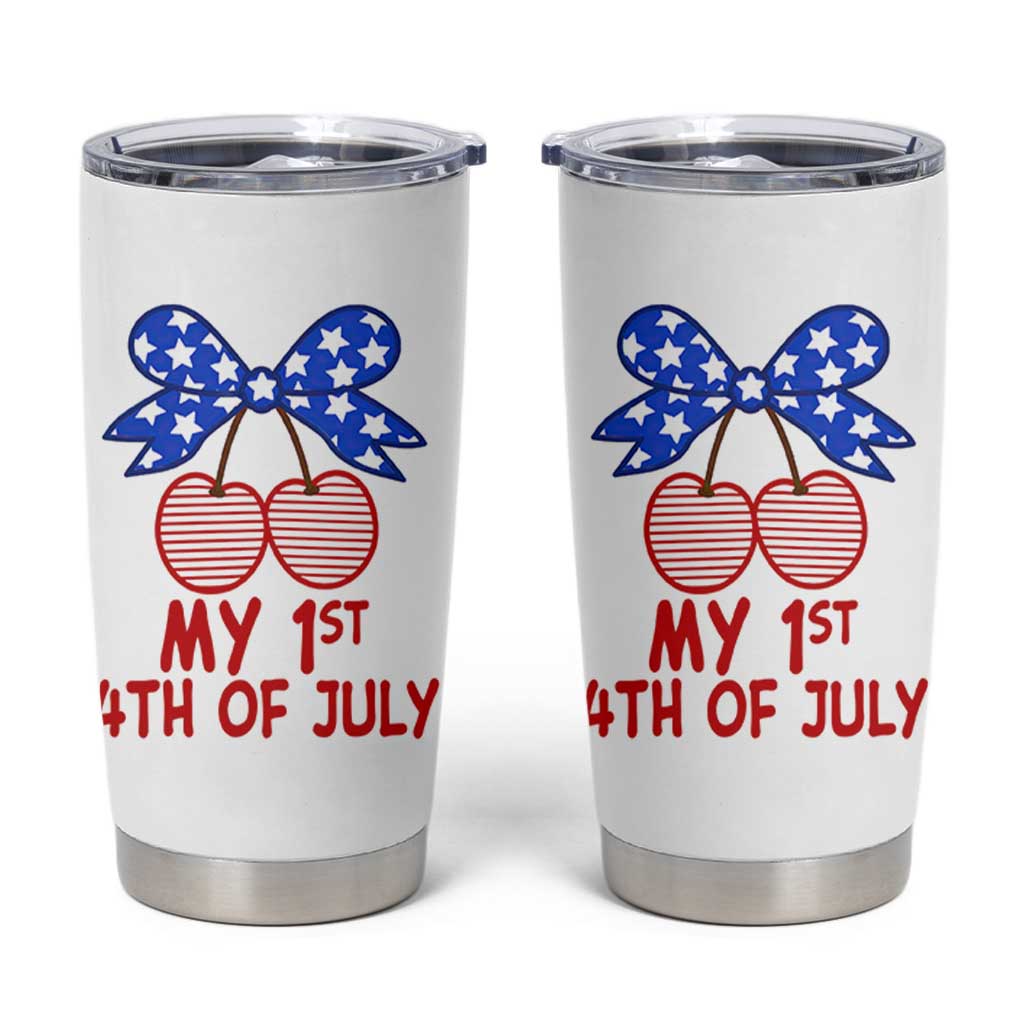 My 1st 4th of July Coquette Bow Striped Cherries Tumbler Cup Preppy Patriotic Baby Girl Independence Holiday