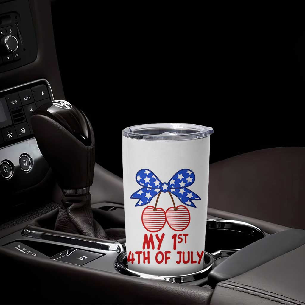 My 1st 4th of July Coquette Bow Striped Cherries Tumbler Cup Preppy Patriotic Baby Girl Independence Holiday