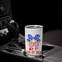 My 1st 4th of July Coquette Bow Striped Cherries Tumbler Cup Preppy Patriotic Baby Girl Independence Holiday