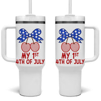 My 1st 4th of July Coquette Bow Striped Cherries Tumbler With Handle Preppy Patriotic Baby Girl Independence Holiday
