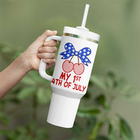 My 1st 4th of July Coquette Bow Striped Cherries Tumbler With Handle Preppy Patriotic Baby Girl Independence Holiday