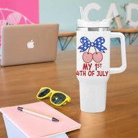 My 1st 4th of July Coquette Bow Striped Cherries Tumbler With Handle Preppy Patriotic Baby Girl Independence Holiday