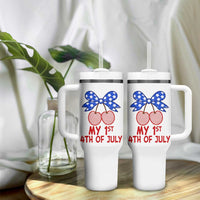 My 1st 4th of July Coquette Bow Striped Cherries Tumbler With Handle Preppy Patriotic Baby Girl Independence Holiday