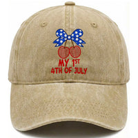 My 1st 4th of July Coquette Bow Striped Cherries Washed Cotton Baseball Cap Preppy Patriotic Baby Girl Independence Holiday