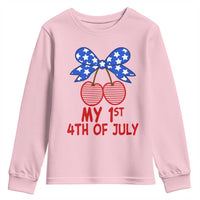 My 1st 4th of July Coquette Bow Striped Cherries Youth Sweatshirt Preppy Patriotic Baby Girl Independence Holiday
