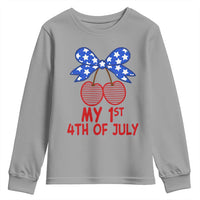 My 1st 4th of July Coquette Bow Striped Cherries Youth Sweatshirt Preppy Patriotic Baby Girl Independence Holiday