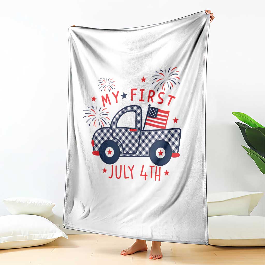 My First July 4th Gingham Vintage Truck Americana Throw Blanket Patriotic Fireworks Independence Holiday Milestone