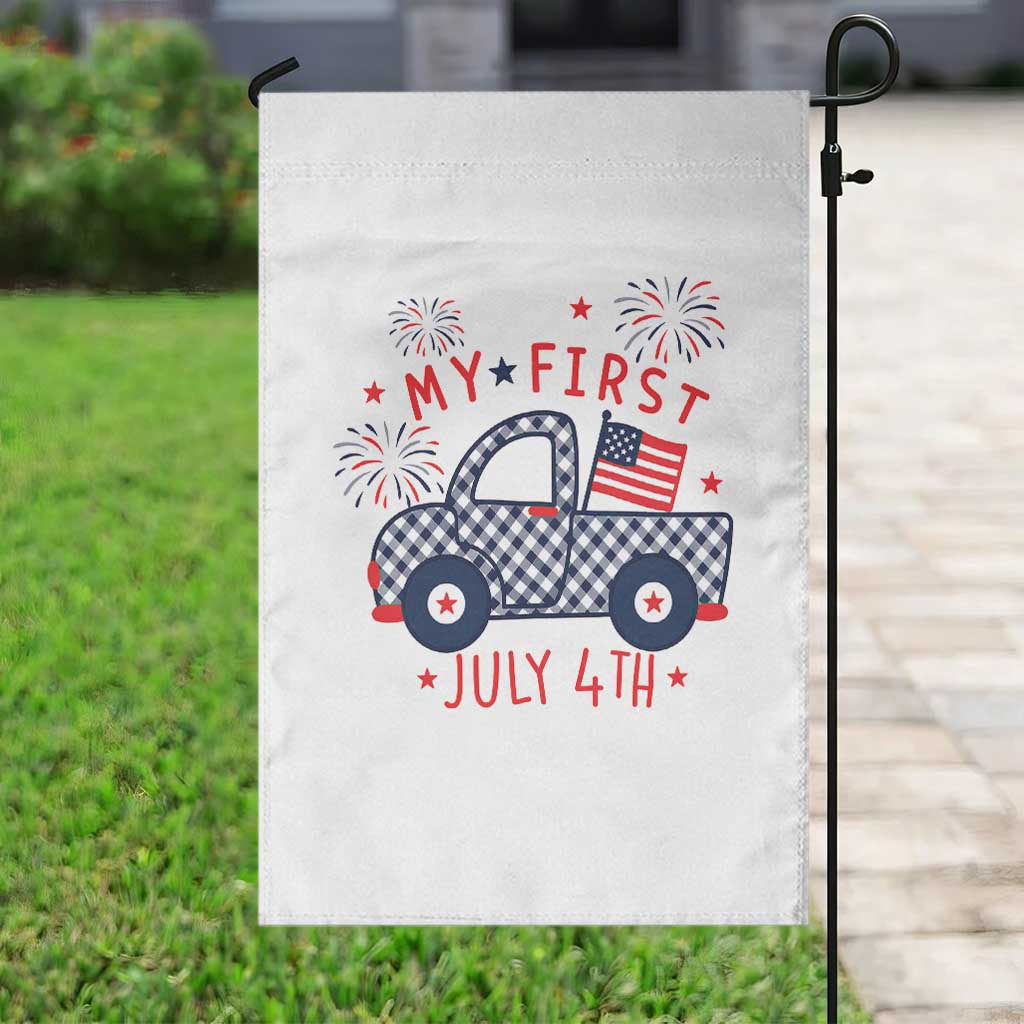 My First July 4th Gingham Vintage Truck Americana Garden Flag Patriotic Fireworks Independence Holiday Milestone