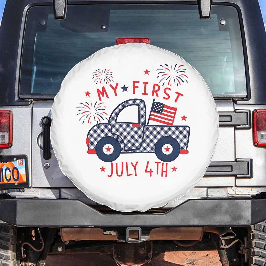 My First July 4th Gingham Vintage Truck Americana Spare Tire Cover Patriotic Fireworks Independence Holiday Milestone