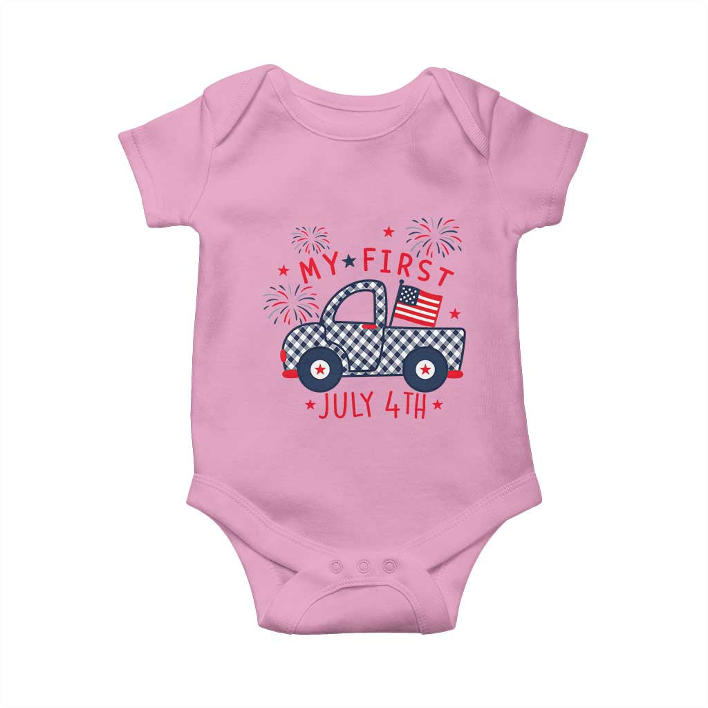 My First July 4th Gingham Vintage Truck Americana Baby Onesie Patriotic Fireworks Independence Holiday Milestone