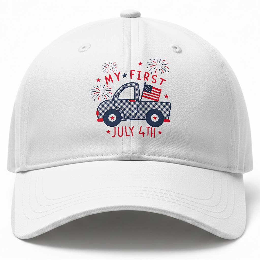 My First July 4th Gingham Vintage Truck Americana Baseball Cap Patriotic Fireworks Independence Holiday Milestone