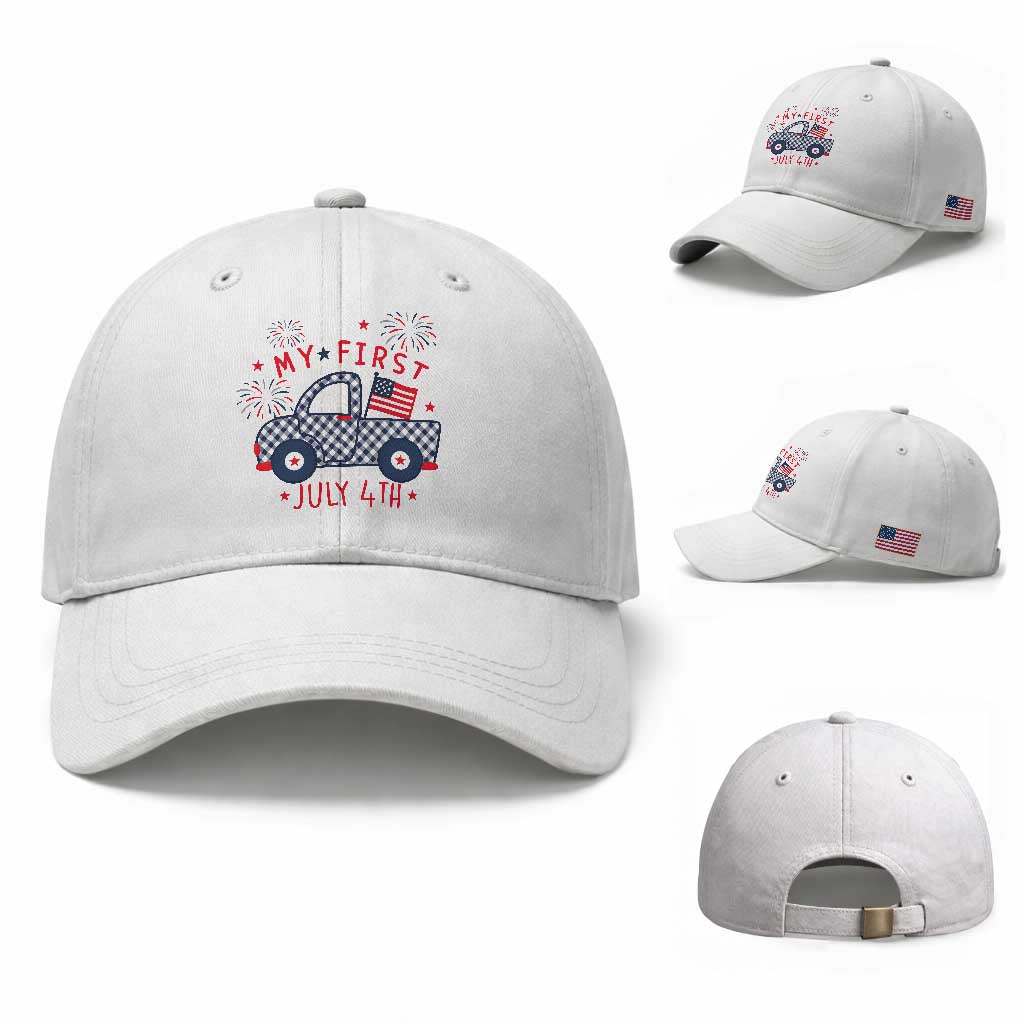 My First July 4th Gingham Vintage Truck Americana Baseball Cap Patriotic Fireworks Independence Holiday Milestone