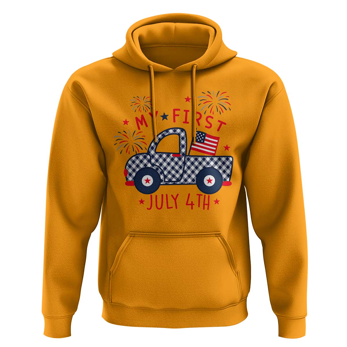 My First July 4th Gingham Vintage Truck Americana Hoodie Patriotic Fireworks Independence Holiday Milestone