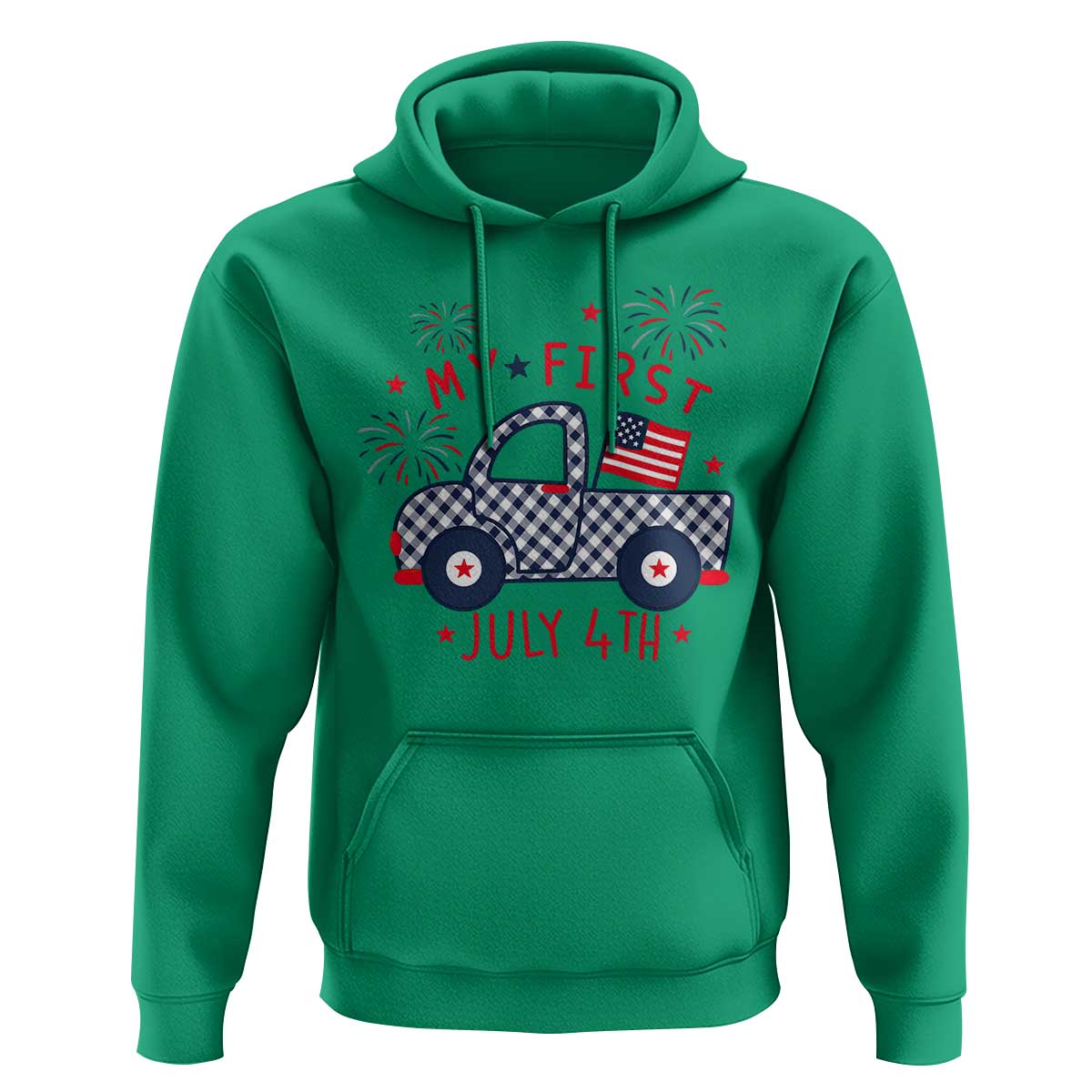 My First July 4th Gingham Vintage Truck Americana Hoodie Patriotic Fireworks Independence Holiday Milestone