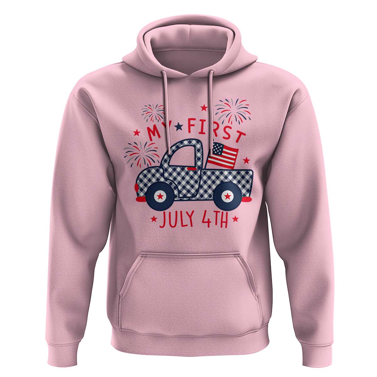 My First July 4th Gingham Vintage Truck Americana Hoodie Patriotic Fireworks Independence Holiday Milestone