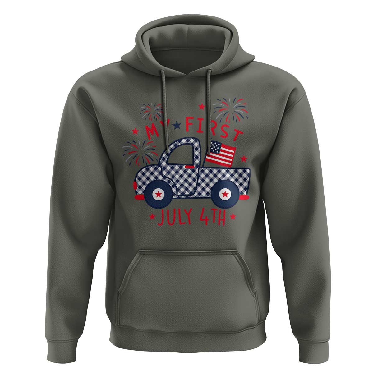 My First July 4th Gingham Vintage Truck Americana Hoodie Patriotic Fireworks Independence Holiday Milestone