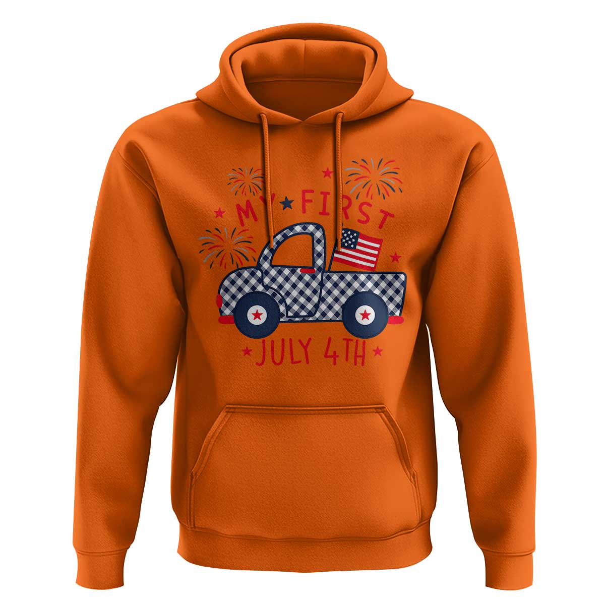 My First July 4th Gingham Vintage Truck Americana Hoodie Patriotic Fireworks Independence Holiday Milestone