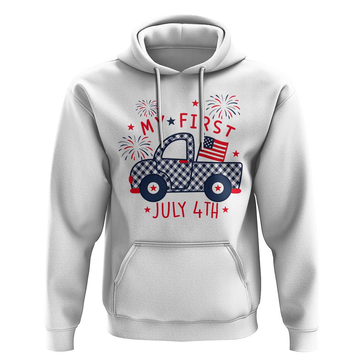 My First July 4th Gingham Vintage Truck Americana Hoodie Patriotic Fireworks Independence Holiday Milestone