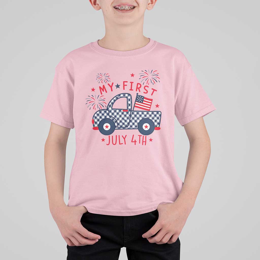 My First July 4th Gingham Vintage Truck Americana T Shirt For Kid Patriotic Fireworks Independence Holiday Milestone