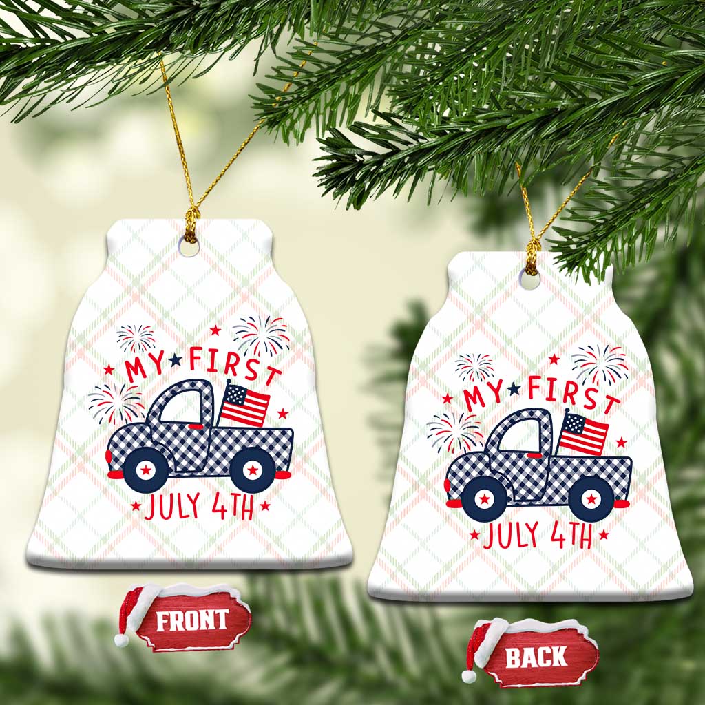 My First July 4th Gingham Vintage Truck Americana Ceramic Ornament Patriotic Fireworks Independence Holiday Milestone