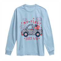 My First July 4th Gingham Vintage Truck Americana Long Sleeve Shirt Patriotic Fireworks Independence Holiday Milestone