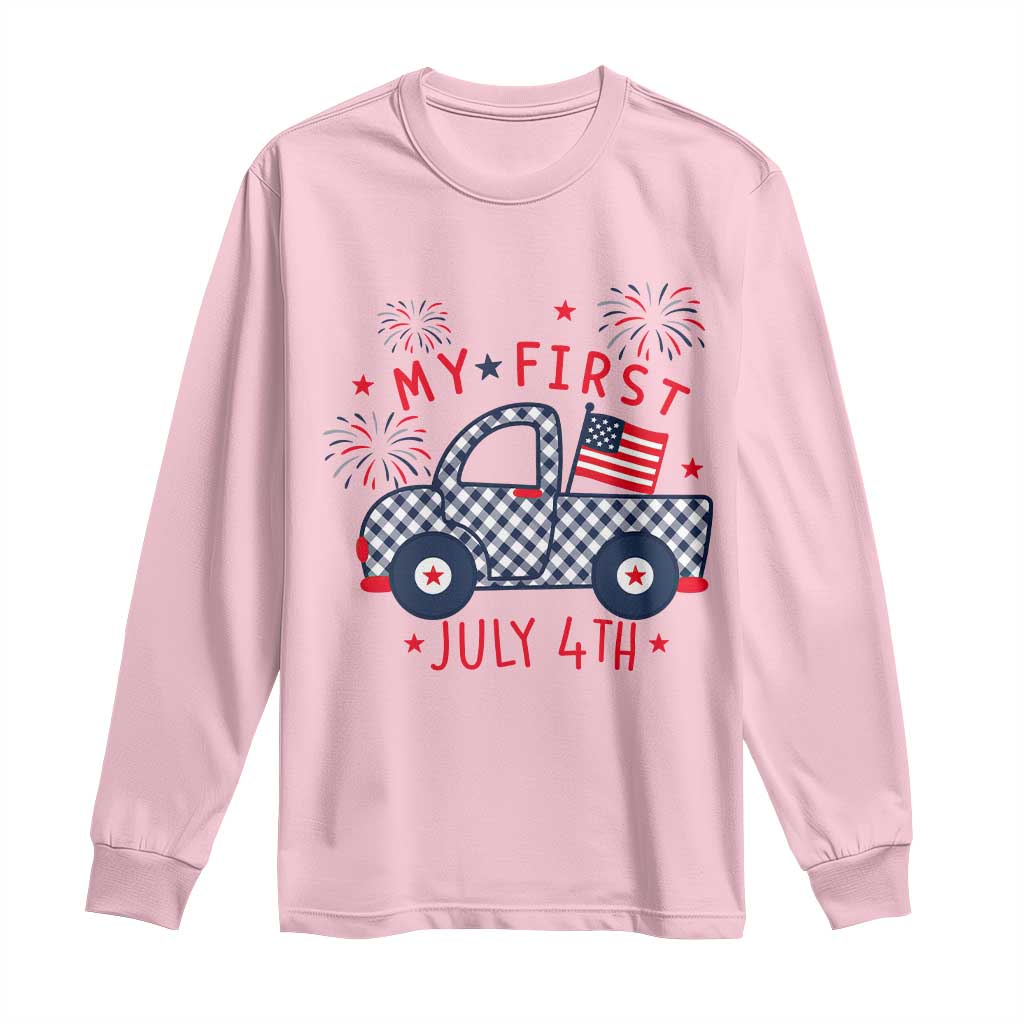 My First July 4th Gingham Vintage Truck Americana Long Sleeve Shirt Patriotic Fireworks Independence Holiday Milestone