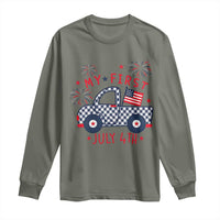 My First July 4th Gingham Vintage Truck Americana Long Sleeve Shirt Patriotic Fireworks Independence Holiday Milestone
