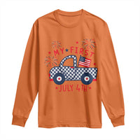 My First July 4th Gingham Vintage Truck Americana Long Sleeve Shirt Patriotic Fireworks Independence Holiday Milestone