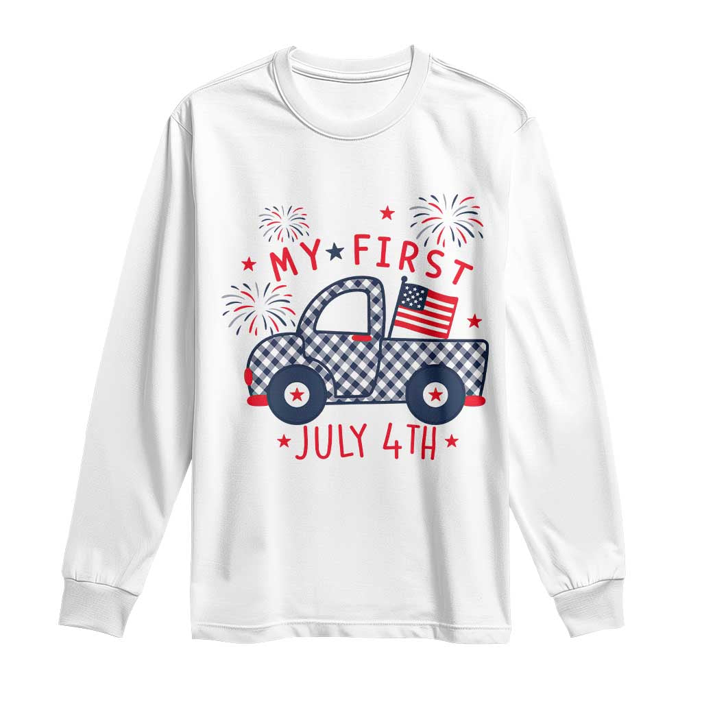 My First July 4th Gingham Vintage Truck Americana Long Sleeve Shirt Patriotic Fireworks Independence Holiday Milestone