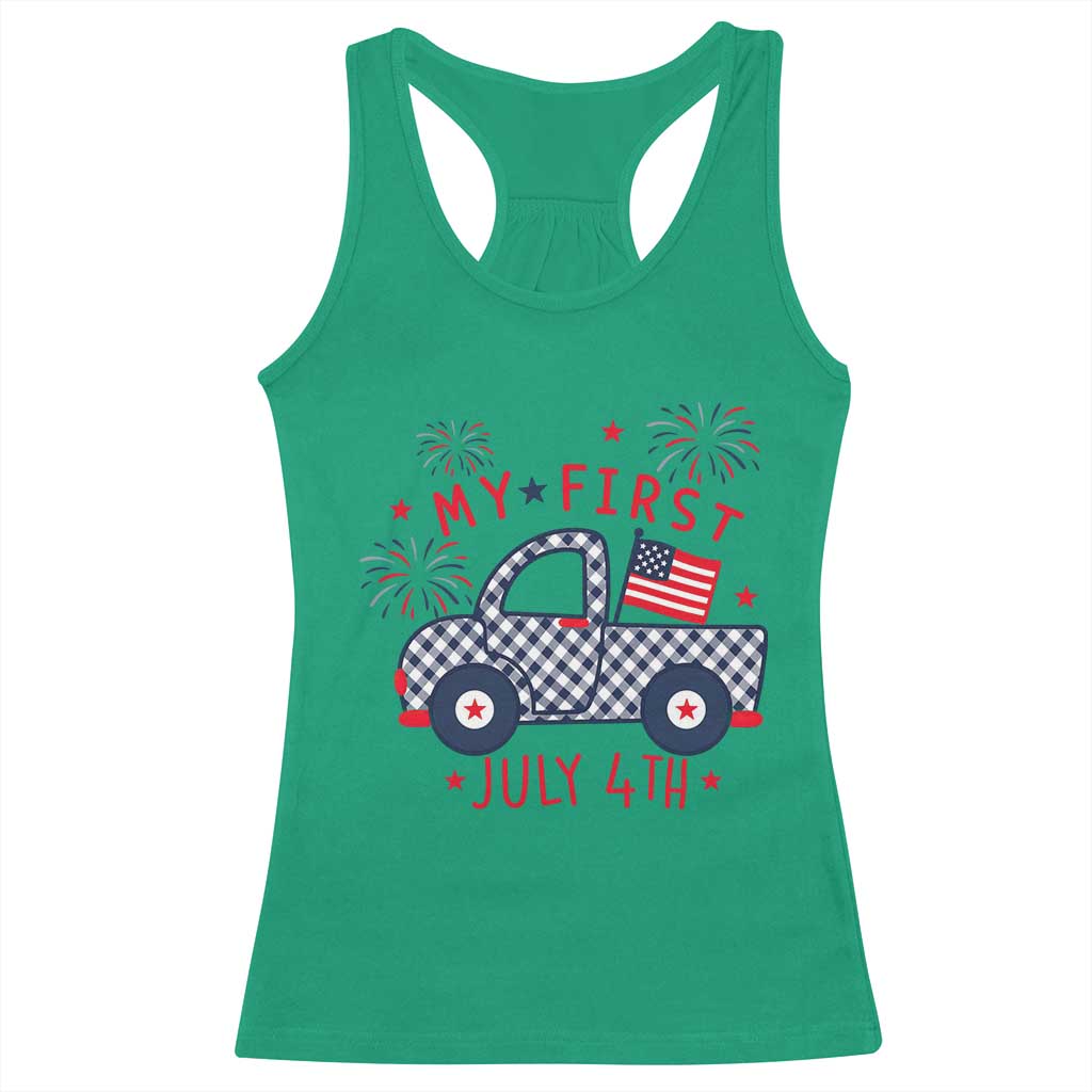 My First July 4th Gingham Vintage Truck Americana Racerback Tank Top Patriotic Fireworks Independence Holiday Milestone