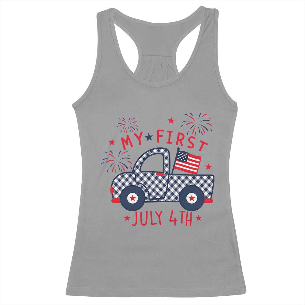 My First July 4th Gingham Vintage Truck Americana Racerback Tank Top Patriotic Fireworks Independence Holiday Milestone