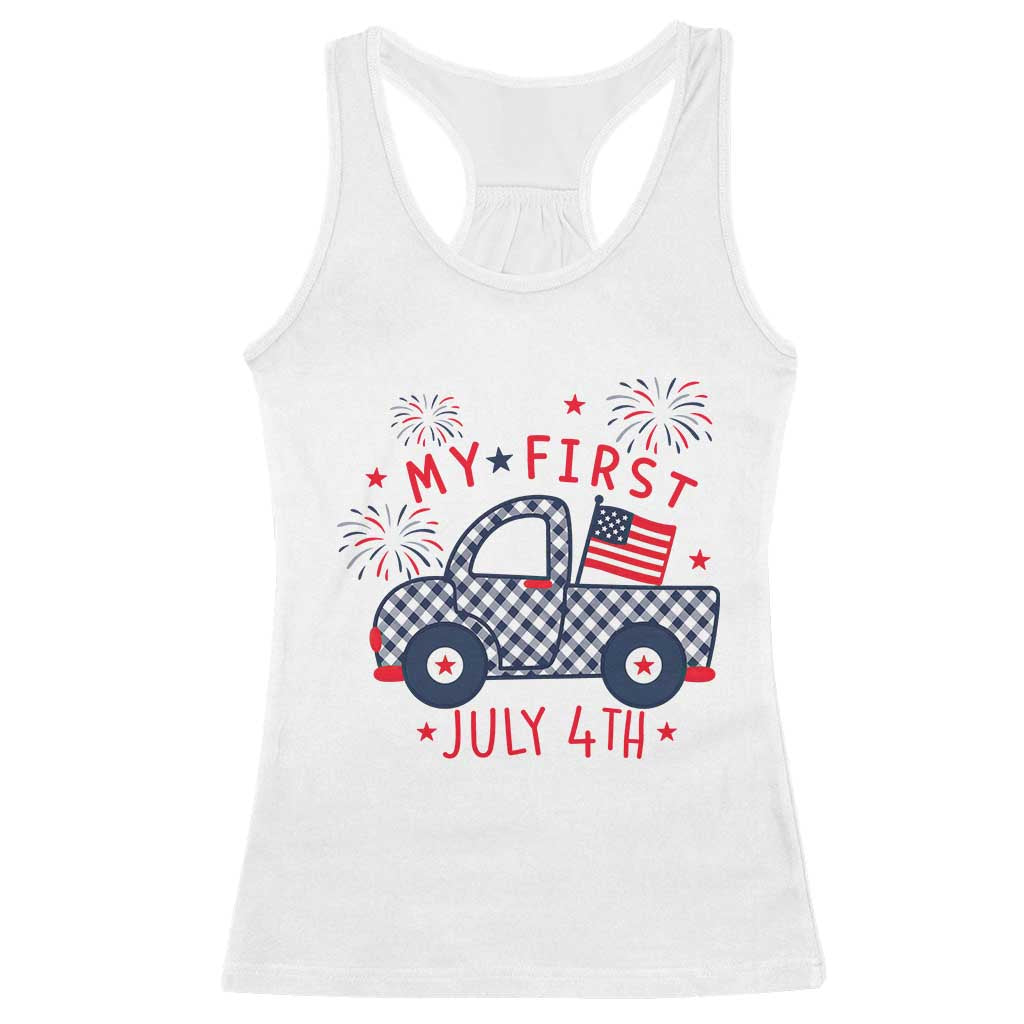 My First July 4th Gingham Vintage Truck Americana Racerback Tank Top Patriotic Fireworks Independence Holiday Milestone