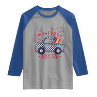My First July 4th Gingham Vintage Truck Americana Raglan Shirt Patriotic Fireworks Independence Holiday Milestone
