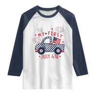 My First July 4th Gingham Vintage Truck Americana Raglan Shirt Patriotic Fireworks Independence Holiday Milestone