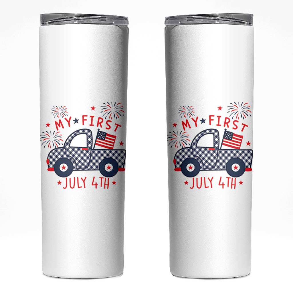 My First July 4th Gingham Vintage Truck Americana Skinny Tumbler Patriotic Fireworks Independence Holiday Milestone