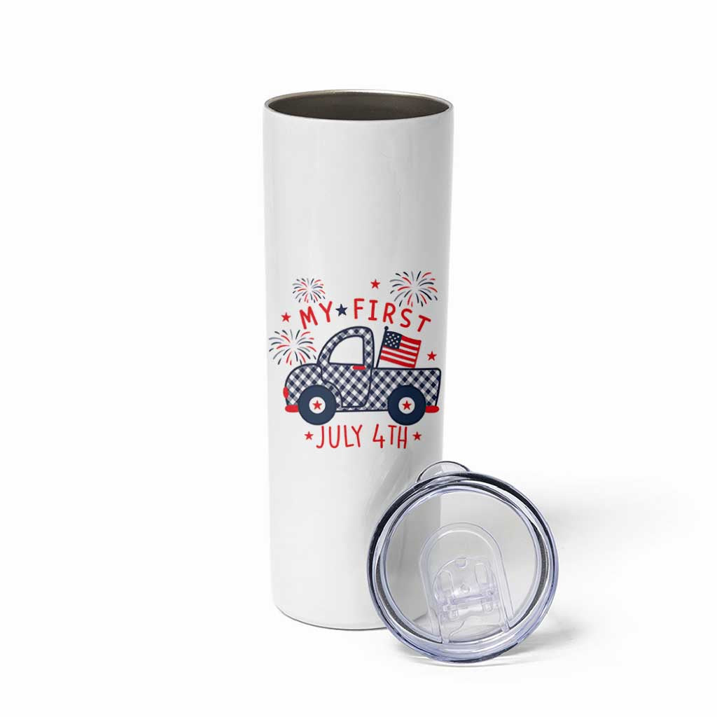My First July 4th Gingham Vintage Truck Americana Skinny Tumbler Patriotic Fireworks Independence Holiday Milestone