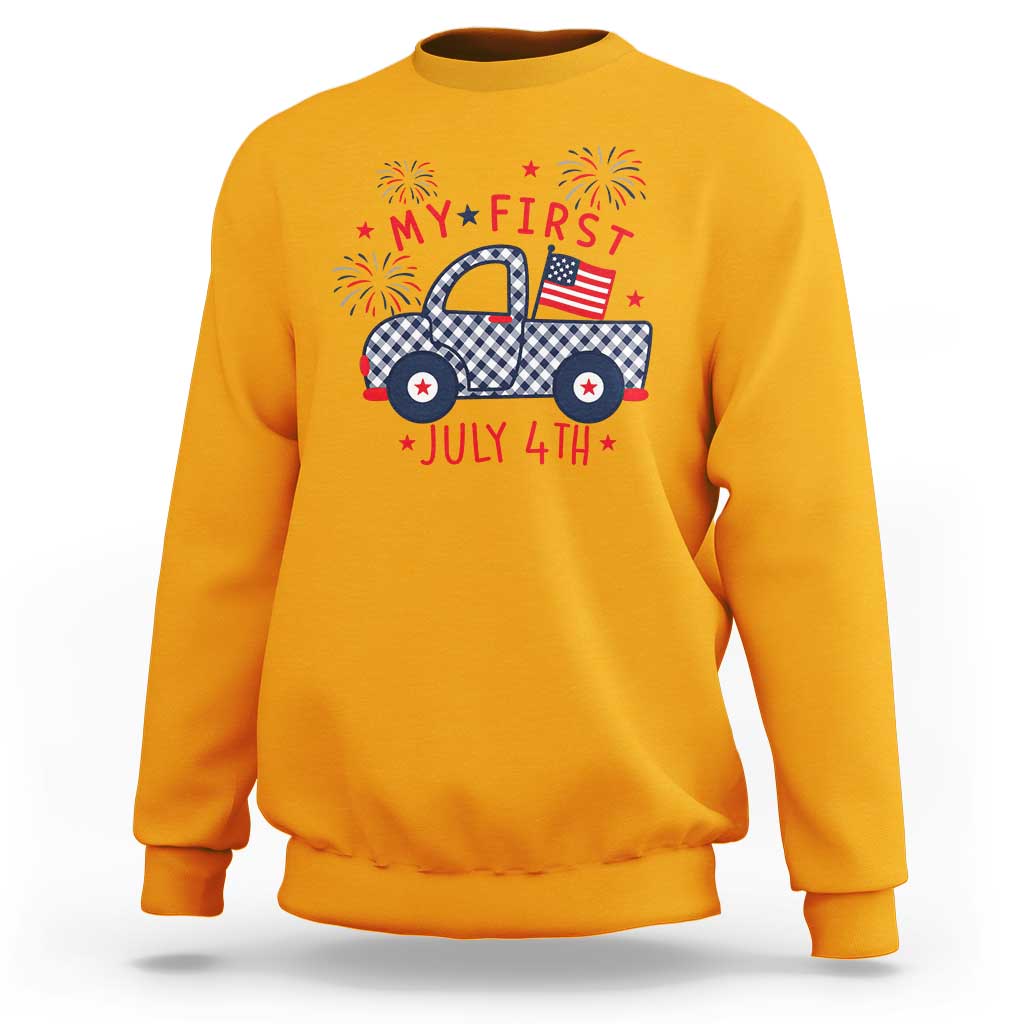 My First July 4th Gingham Vintage Truck Americana Sweatshirt Patriotic Fireworks Independence Holiday Milestone